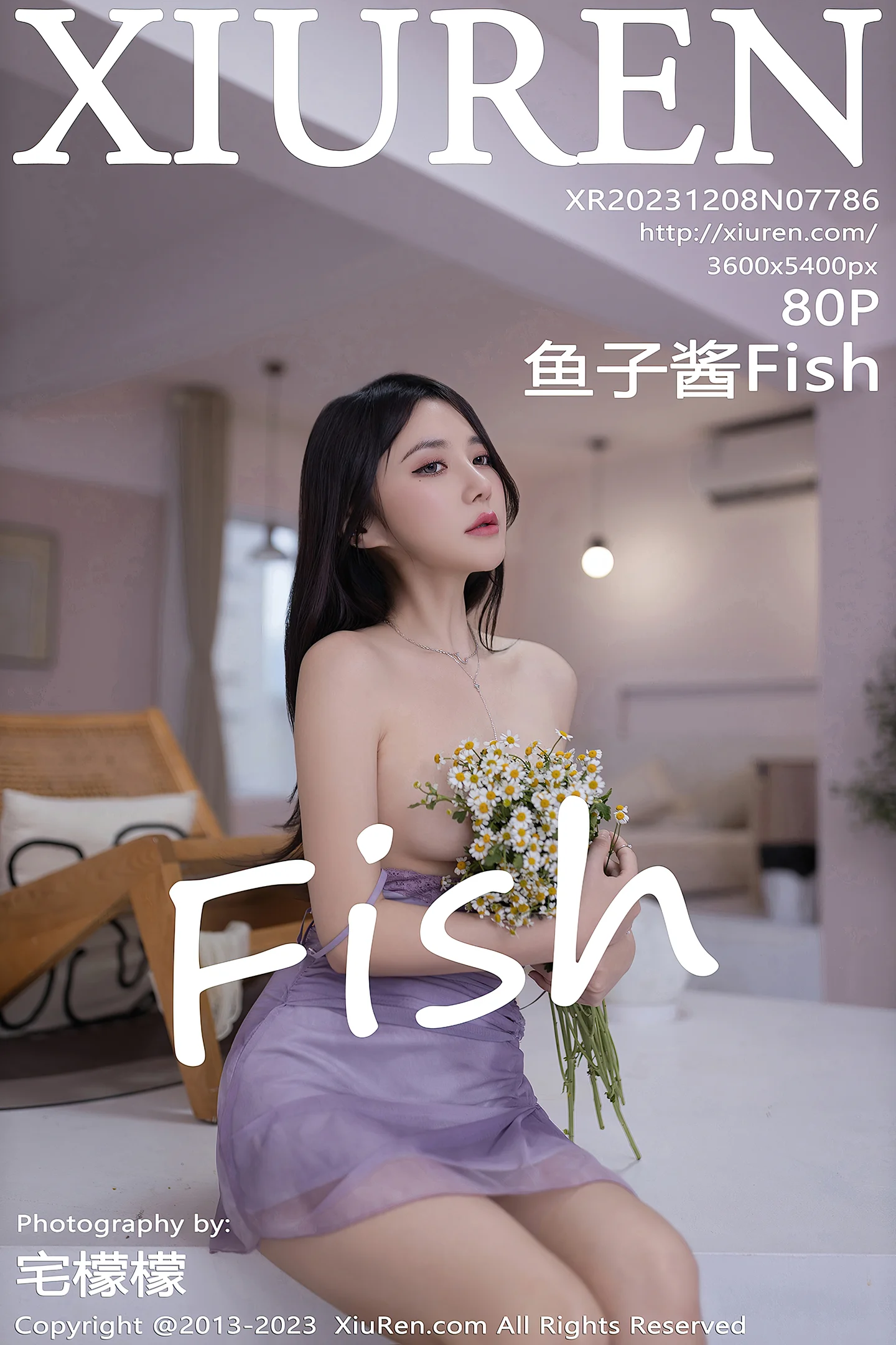 [XiuRen秀人网]VOL.7786 模特鱼子酱Fish性感紫色吊带连衣短裙半脱秀曼妙身姿诱惑写真80P-秀人网官方网站